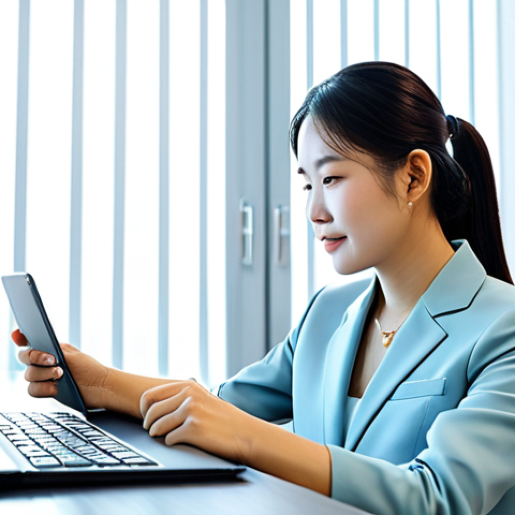 A professional Vietnamese businesswoman, fully clothed in a modest business suit, seated comfortably at a sleek desk in a modern, well-lit office in Vietnam. She is calmly interacting with a tablet displaying an AI chatbot interface, which subtly conveys empathy through its design elements. The background shows contemporary Vietnamese interior design. safe for work, appropriate content, family-friendly, perfect anatomy, correct proportions, natural pose, well-formed hands, proper finger count, natural body proportions, professional photography, high quality, professional dress.