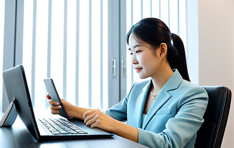 A professional Vietnamese businesswoman, fully clothed in a modest business suit, seated comfortably at a sleek desk in a modern, well-lit office in Vietnam. She is calmly interacting with a tablet displaying an AI chatbot interface, which subtly conveys empathy through its design elements. The background shows contemporary Vietnamese interior design. safe for work, appropriate content, family-friendly, perfect anatomy, correct proportions, natural pose, well-formed hands, proper finger count, natural body proportions, professional photography, high quality, professional dress.