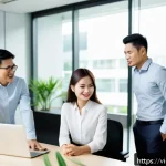 Home 23 감정 인식 대화를 위한 스크립트 작성법 - A professional Vietnamese office scene depicting a diverse group of colleagues engaged in a calm dis...